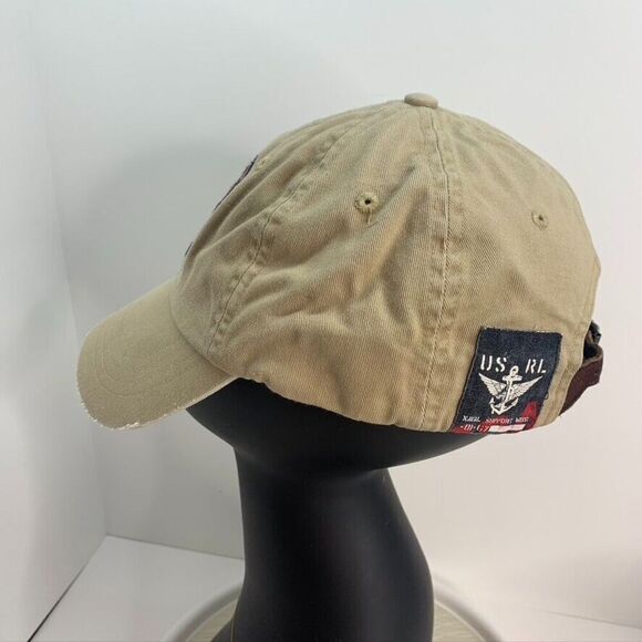 Vintage Polo Ralph Lauren USS 2nd Fly Squadron Scorpion Leather Strapback  Hat‎ - Picture 4 of 6